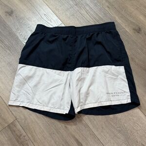 Armani Exchange New York Mens Swim Trunks Navy Blue White Colorblock Large
